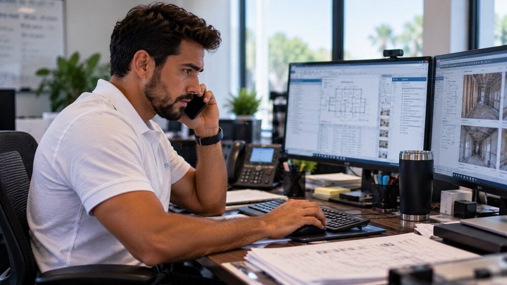 Restoration billing specialist on a call with a carrier explaining the documentation behind a reconstruction estimate