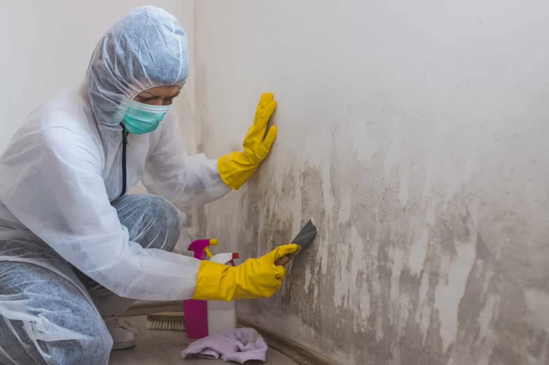 Mold remediation specialist scraping mold from wall - underpaid scope recovery Precision Estimates