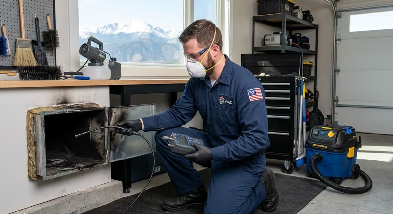 HVAC technician inspecting smoke damaged air duct system - smoke remediation billing recovery Florida